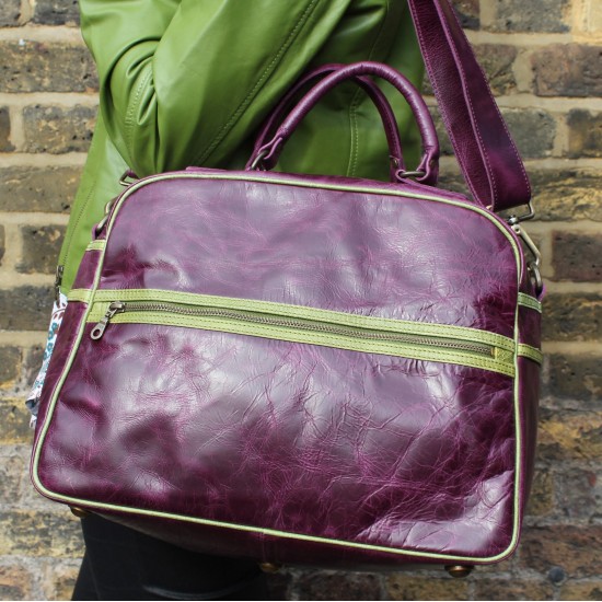  Jackie Tote Sports Purple & Green Leather